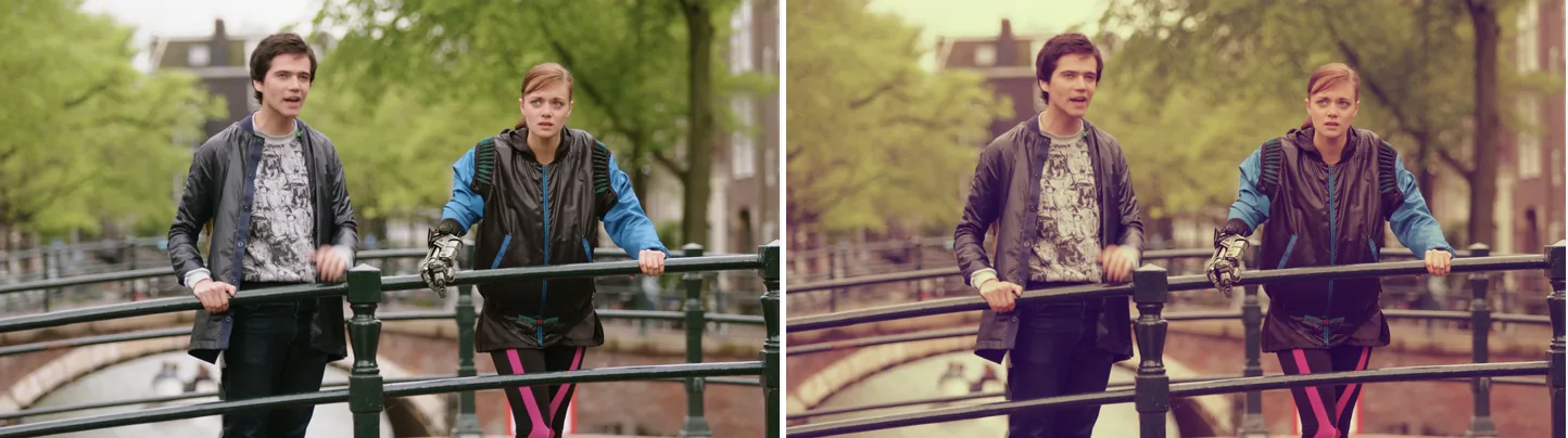 Before and after the curves filter. Left is the original; right uses preset=vintage, with lifted blacks and a faded look